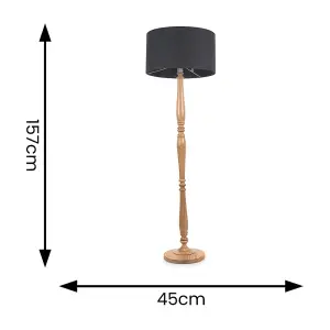 ValueLights Victoria Traditional Light Wood Candlestick Floor Lamp with Charcoal Drum Shade - LED Bulb Included