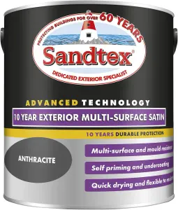 Sandtex 10 Year Multi Surface Quick Drying Satin Anthracite 750ml