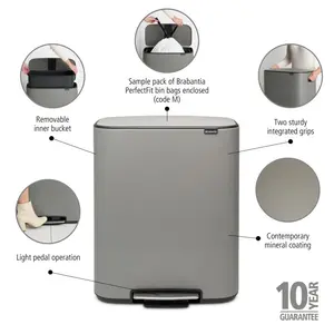 Brabantia Bo 60 Litre Pedal Bin Concrete Grey