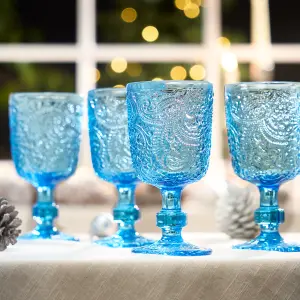 Set of 4 Luxury Bright Blue Drinking Wine Glass Wine Goblets 300ml