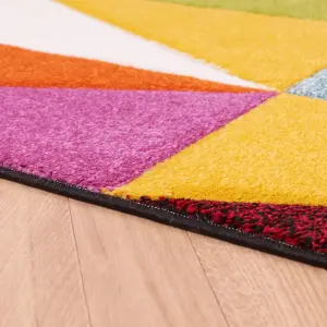 Multicoloured Modern Geometric Rug Easy to clean Dining Room-80cm X 150cm