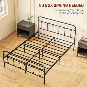 HOMCOM 4ft6 Metal Double Platform Bed Frame w/ Underbed Storage Black