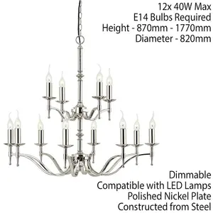 Avery Ceiling Pendant Chandelier Light 12 Lamp Bright Nickel Curved Candelabra