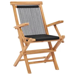 Berkfield Folding Garden Chairs 2 pcs Solid Teak Wood and Rope