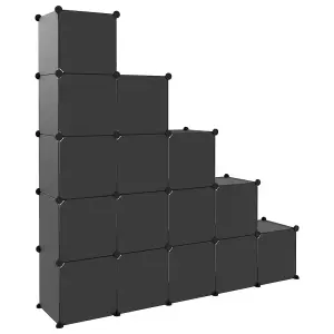 Storage Cube Organiser with 15 Cubes and Doors Black PP