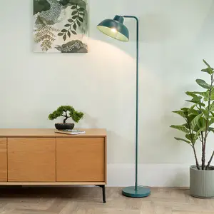 ValueLights Morris Teal Metal Stem Standing Floor Lamp with Angled Dome Shade for Living Room office - LED Bulb Included