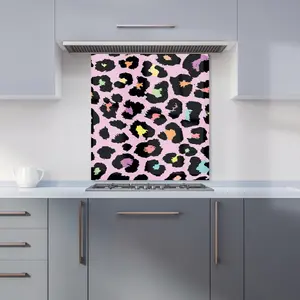 Pink Leopard Print Premium Glass Kitchen Splashback W900mm x H750mm