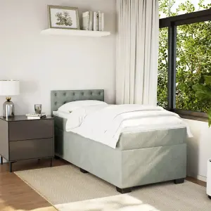 Berkfield Box Spring Bed with Mattress Light Grey 100x200 cm Velvet