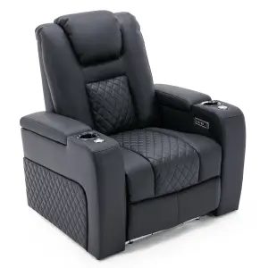 Broadway Cinema Electric Recliner Chair USB Charging Led Base (Black)