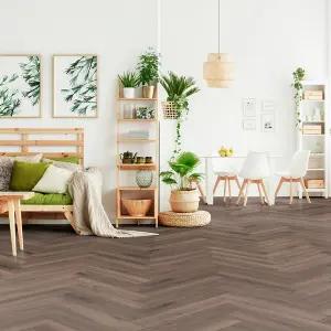 Herri Ferrara Oak D3860 Brown Herringbone Effect 8mm Thick Laminate Flooring For Home (All Rooms) 1.238 m²Per Pack