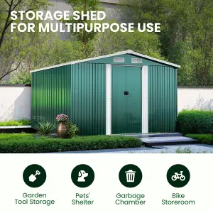 Dark Green Garden Metal Furniture Storage Tool Shed with Sliding Door