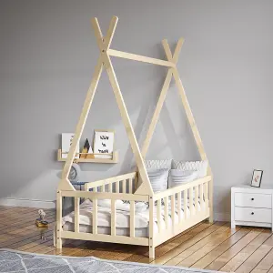 Premium Wood House Toddler Bed Frame with Fence 1480 x 760 mm