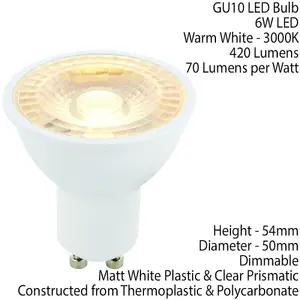 6W LED DIMMABLE GU10 Light Bulb Warm White 6000K 420 Lm Outdoor & Bathroom Lamp