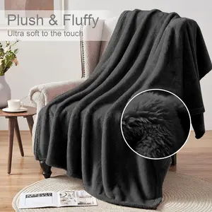 Makilah Sherpa Fleece Throw Fur  Blanket Black / 270cm H x 230cm W