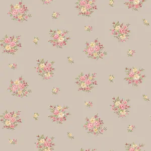 Galerie Country Cottage Red Yellow Mocha Floral Bunch Smooth Wallpaper