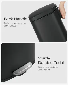 SONGMICS Rubbish Trash Can, Kitchen Bin, Pedal Bin, Trash Bin, Soft-Close Lid and Inner Bucket, Steel, Black