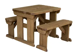 Arbor Garden Solutions Picnic Bench and Table Set, Aspen Rounded Wooden Patio Furniture (3ft, Rustic brown)