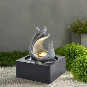 Grey Resin Electric Tabletop Water Fountain Water Feature with LED Light