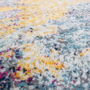 Navy Blue Ochre Multicolour Distressed Abstract Runner Rug 60x240cm