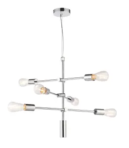 Ceiling Pendant Light Chrome Plate 6 x 60W E27 Dimmable Multi Arm Lamp