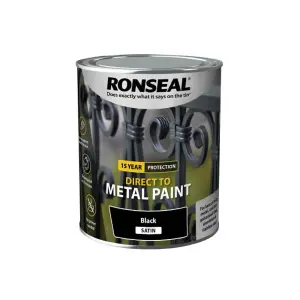 Ronseal 39196 Direct to Metal Paint Black Satin 750ml RSLDTMBS750