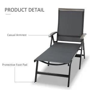 Outsunny Outdoor Folding Sun Lounger w/ Adjustable Backrest and Aluminium Grey