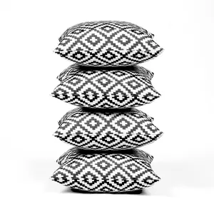 4 Pack Geometric Cushion Cover Filled Water Resistant Outdoor Garden