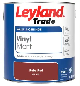 Leyland Trade Vinyl Matt Walls & Ceilings Emulsion Paint Ruby Red (RAL 3003) 2.5L