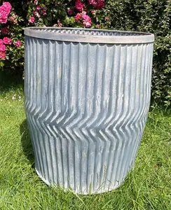 Galvanised Chevron Dolly Tub Set of 2 Metal Outdoor Planter Flower Pot