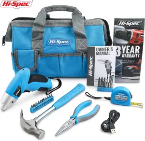 Hi-Spec 20pc Blue USB 3.6 Eletric Power Screwdriver & Home DIY Tool Kit. All Essential Repairs in a Bag