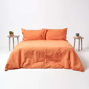 Homescapes Burnt Orange Linen Deep Fitted Sheet, Single