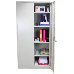 Powder Coated Steel Light Grey Office 2 Doors Filing Cabinet Flatpack Document File Lockable Storage 180cm