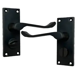 Door Handles Scroll Lever Privacy Lock - Matt Black 118 x 40mm