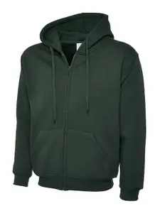 Uneek - Unisex Adults Classic Full Zip Hooded Sweatshirt/Jumper - 50% Polyester 50% Cotton - Bottle Green - Size S