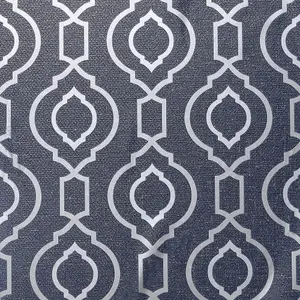 Arthouse Calico Trellis Wallpaper Geometric Textured Glitter Vinyl Navy Blue 921402