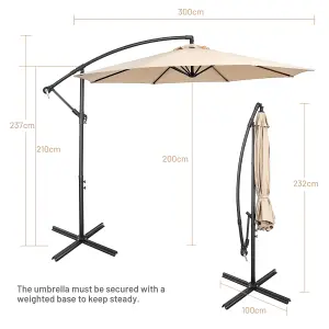 Costway 3 x 3m Patio Offset Umbrella Backyard Garden Cantilever Parasol w/ 8 Ribs