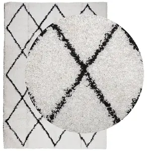 Shaggy Rug PAMPLONA High Pile Modern Cream and Black 120x170 cm