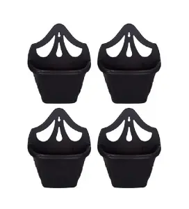 4 x Small 31cm Venetian Wall Planter Basket Garden Pot Plastic Black Colour