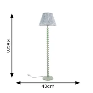 ValueLights Bobbles Sage Green Bobbin Floor Lamp with Blue Pleated Shade