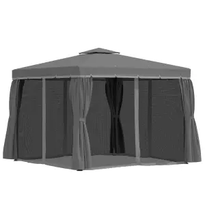 Outsunny 3 x 3(m) Patio Gazebo Garden Shelter w/ Mosquito Netting, Dark Grey