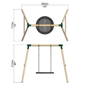 Rebo Wooden Garden Swing Set with Large Round Net Swing Seat - Mercury Green