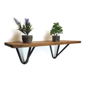 Solid Pine Rustical Shelf Medium Oak Black Hairpin Bracket Style 20x60cm