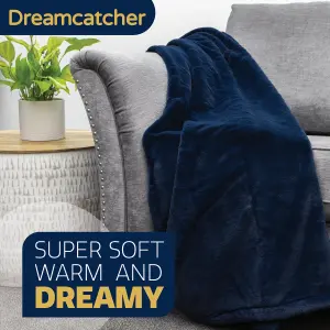 Dreamcatcher Blanket Throw Soft Faux Fur 160 x 130cm Overblanket Navy Blue