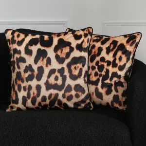 4 Pack Leopard Matte Velvet Cushion Covers, Brown - 45 x 45cm