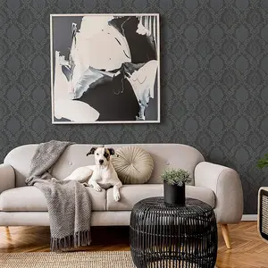 Erismann Damask Floral Charcoal Grey Wallpaper Paste The Wall Vinyl Traditional