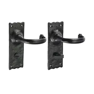 Timco - Traditional Bathroom Lock Handle - Antique Black (Size 155 x 54 - 2 Pieces)