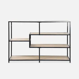 sweeek. 5-level industrial bookshelf in metal and wood effect Loft Natural 114x33x78 cm