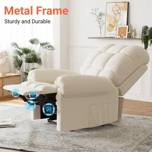 Electric Recline Sofa Chair for Adults with USB Port,Comfy Teddy Fleece Adjustable, Beige White