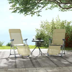 Outsunny Reclining Garden Chairs Set of 2 w/ 5-level Adjustable Backrest, Beige