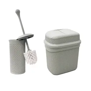 JVL Droplette Toilet Brush and Rectangular Lidded Bin - Ice Grey